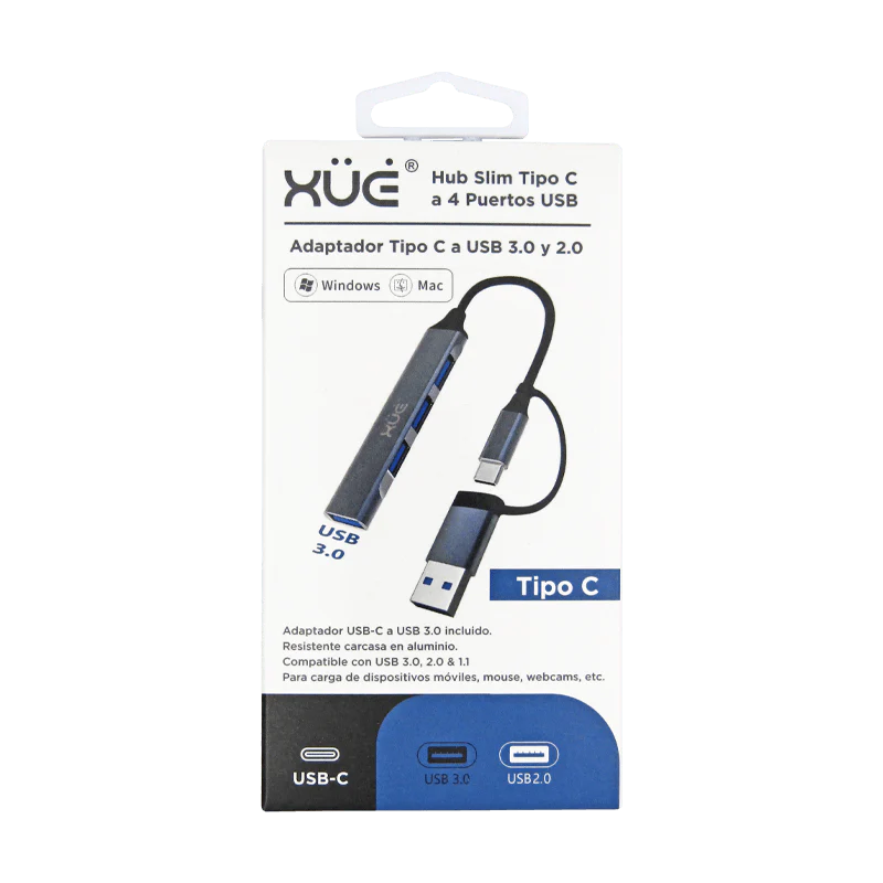 Hub expansor USB-C + Convertidor USB-C Hembra a USB 3.0 Macho a 4 x USB 3.0 , XUE® GRIS