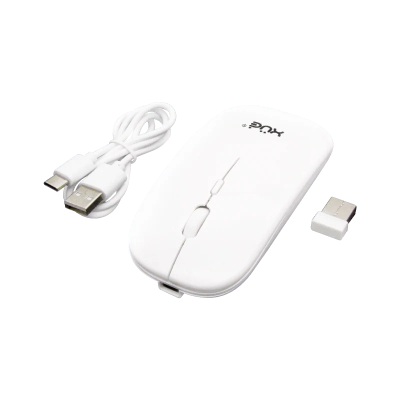 Mouse Inalámbrico Silencioso XUE 1600 DPI USB-C Blanco Bluetooth + 2.4GHz