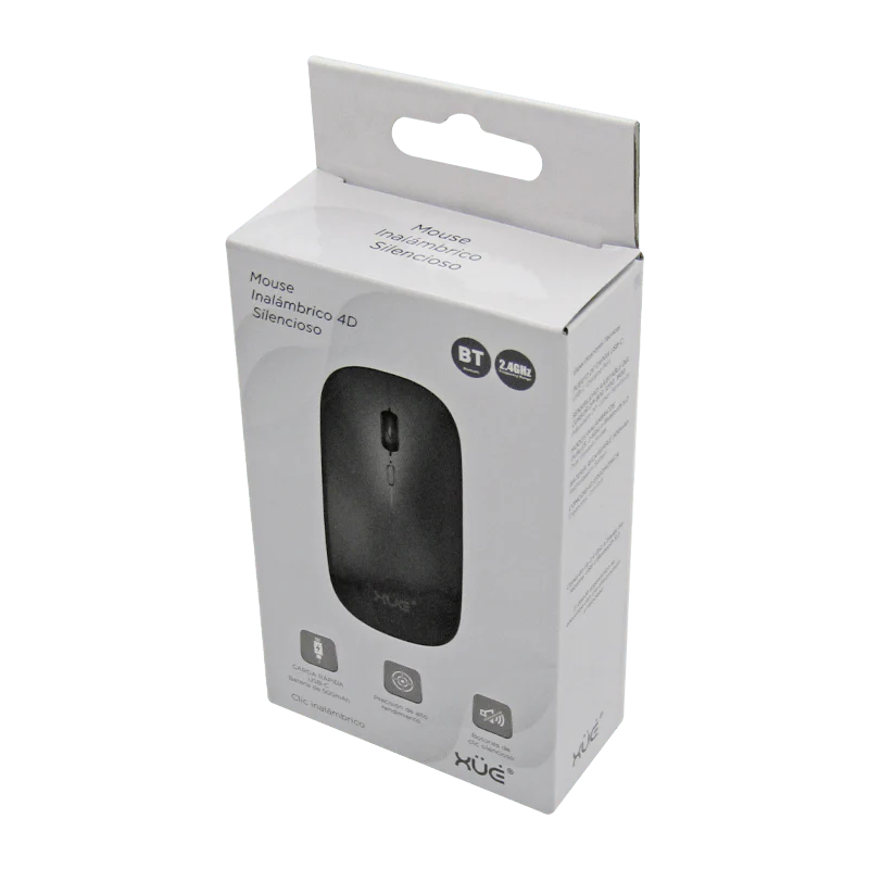 Mouse Inalámbrico Silencioso XUE 1600 DPI USB-C Negro Bluetooth + 2.4GHz