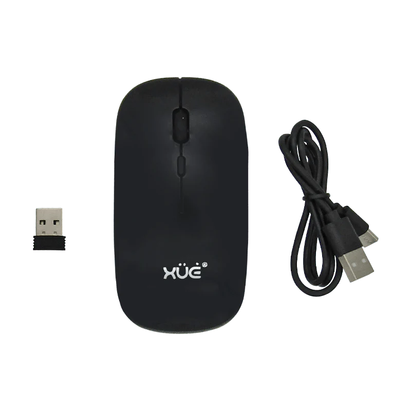 Mouse Inalámbrico Silencioso XUE 1600 DPI USB-C Negro Bluetooth + 2.4GHz