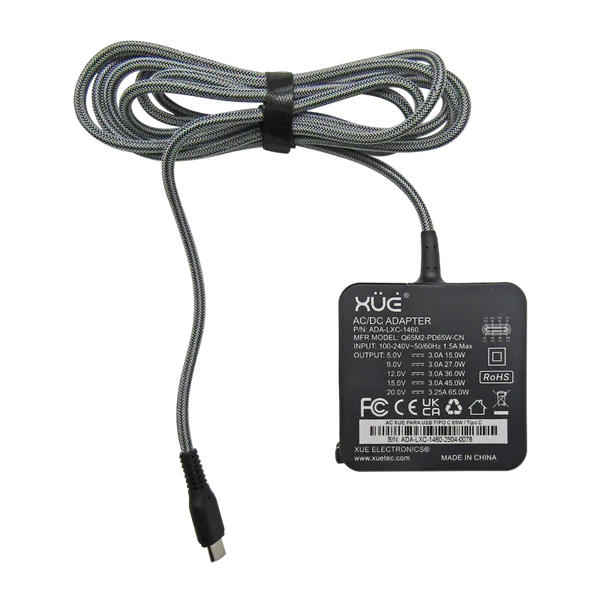 AC XUE® PARA TYPE C 20V-3.25A/15V-3A/9V-3A/5V-3A 65W 1.5M / USB-C (Wall) Garantía 3 Años