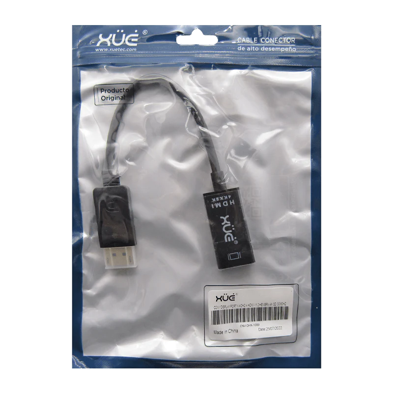 Convertidor Displayport Macho a HDMI V1.2 Hembra 4K 3D 30/60HZ, Marca XUE® (LT8611)