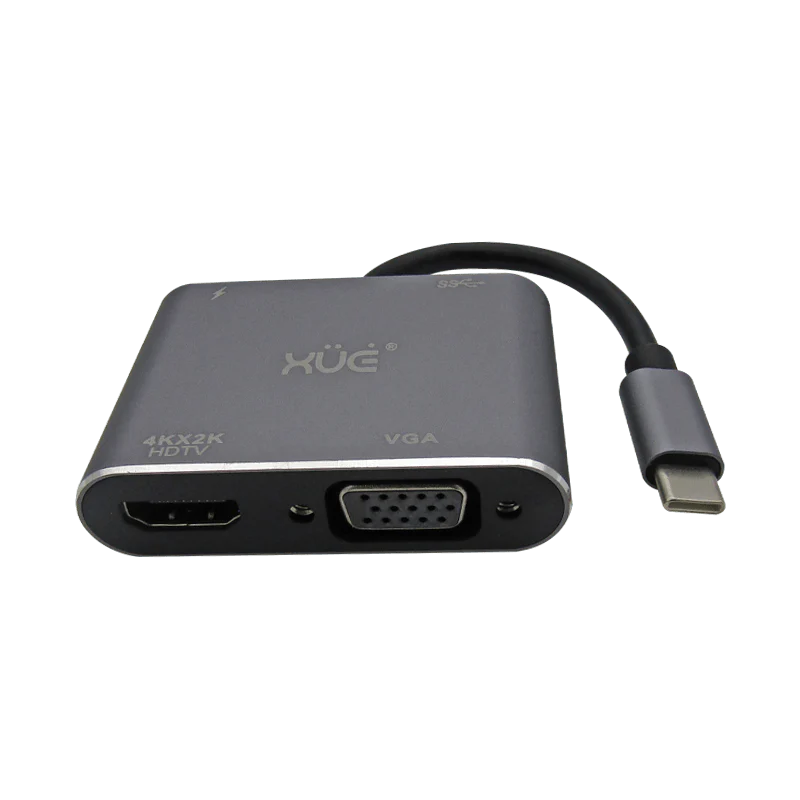 Docking Station 4-1 Tipo C 3.1 Gen1 a HDMI 4K, VGA, USB 3.0, USB-C de carga, (PC Y MAC), Marca XUE®