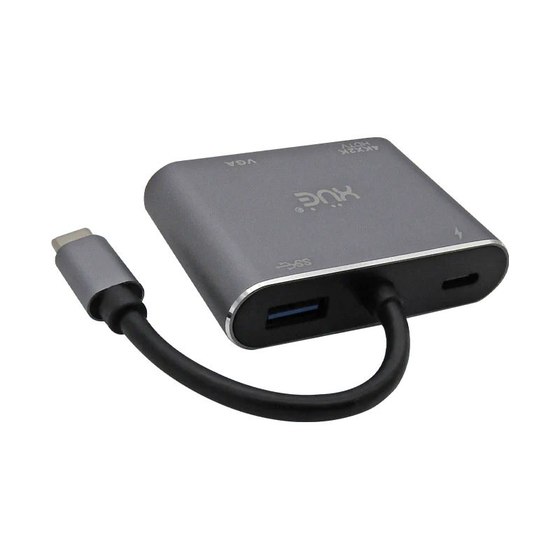 Docking Station 4-1 Tipo C 3.1 Gen1 a HDMI 4K, VGA, USB 3.0, USB-C de carga, (PC Y MAC), Marca XUE®