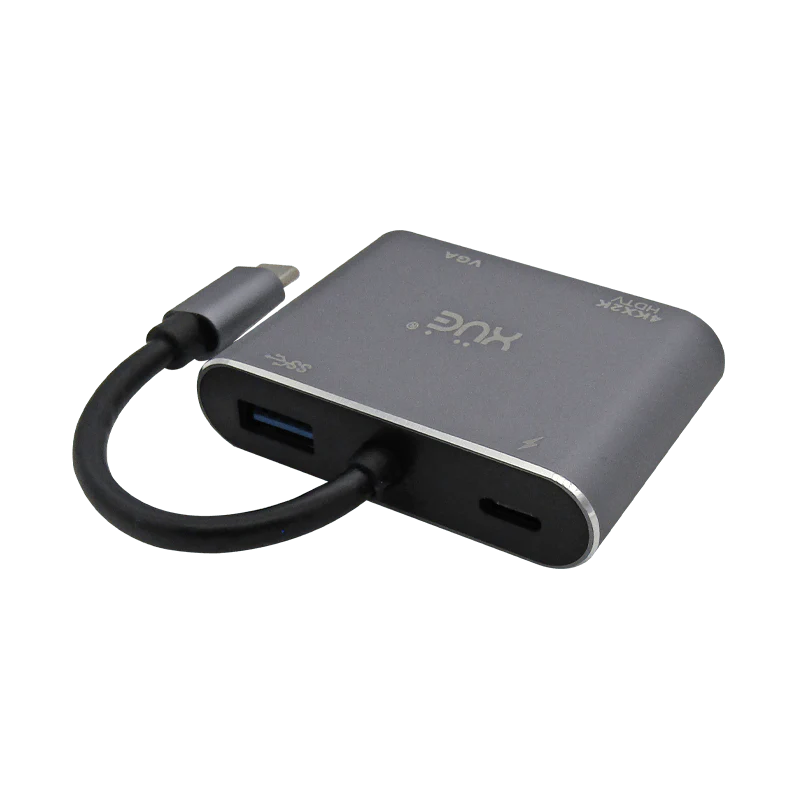 Docking Station 4-1 Tipo C 3.1 Gen1 a HDMI 4K, VGA, USB 3.0, USB-C de carga, (PC Y MAC), Marca XUE®