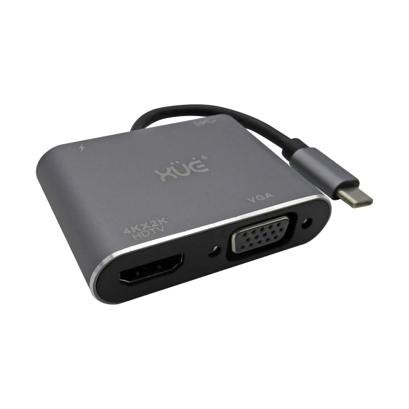 Docking Station 4-1 Tipo C 3.1 Gen1 a HDMI 4K, VGA, USB 3.0, USB-C de carga, (PC Y MAC), Marca XUE®