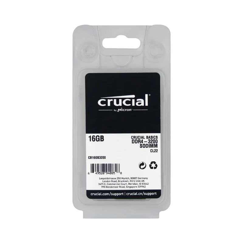 Memoria RAM 16GB para Laptop DDR4 PC4-25600 3200MHZ CL22 1.2V CB16GS3200 Marca Crucial Basics