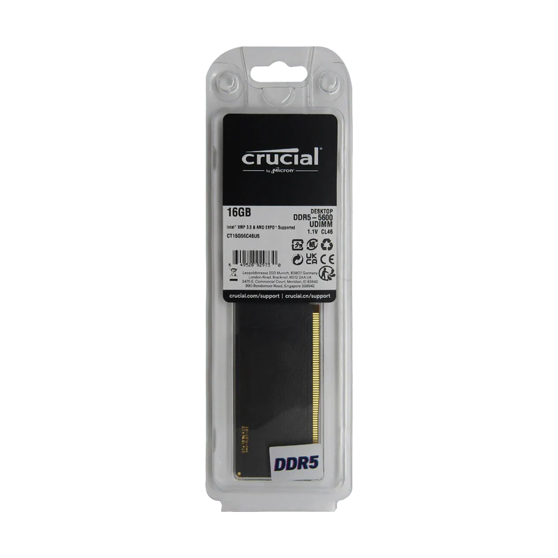 Memoria RAM 16GB para Desktop DDR5 PC5-44800 5600MHZ CL46 1.1V CT16G56C46U5 Marca Crucial