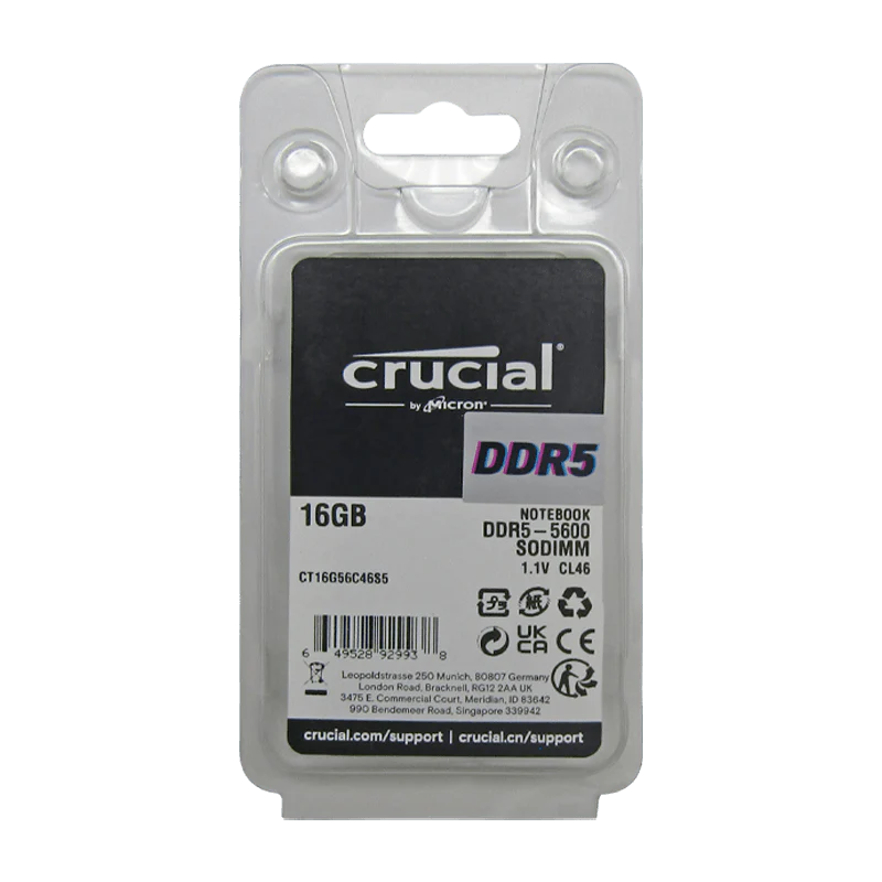 Memoria RAM 16GB para Laptop DDR5 PC5-44800 5600MHZ CL46 1.1V CT16G56C46S5 Marca Crucial