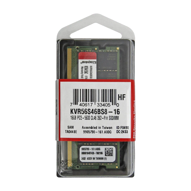 Memoria RAM 16GB para Laptop DDR5 PC5-44800 5600MHZ CL46 1.1V KVR56S46BS8-16 Marca Kingston