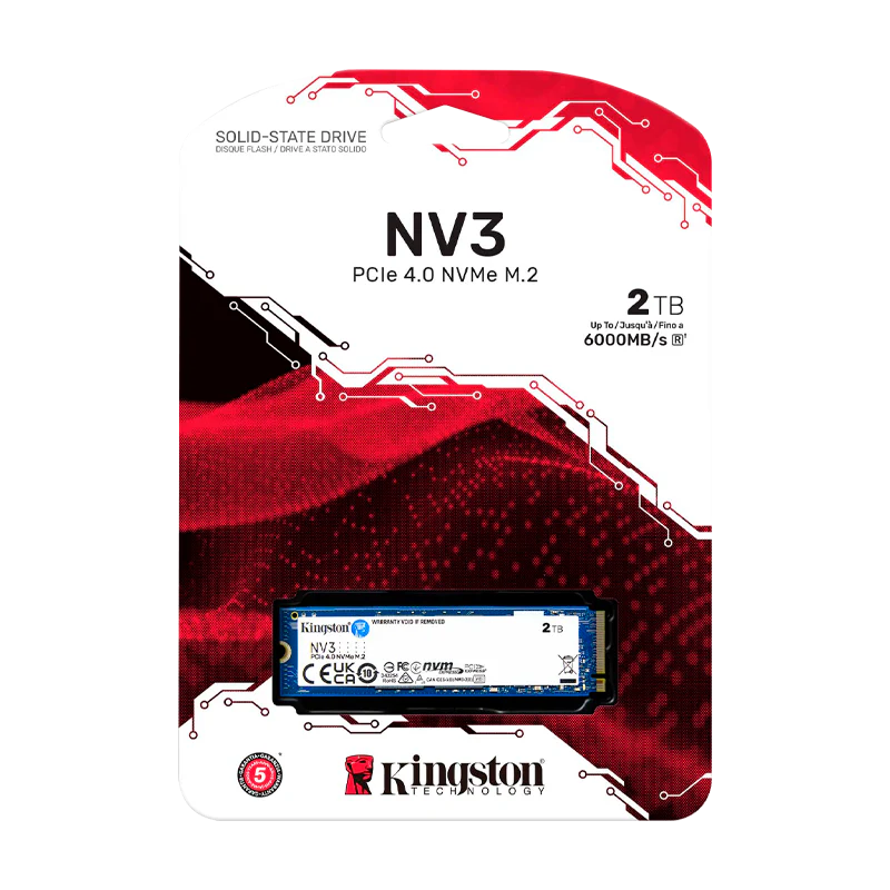 Disco de Estado Sólido SSD 2TB PCI-E 4.0 M.2 2280 NVMe NV3 SNV3S/2000G R/W 6000 MB/S Marca Kingston