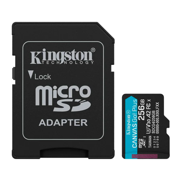 MEMORIA MICRO SD 256GB C10 U3 V30 R/W 200/100 MBPS KINGSTON GO Plus SDCG4/256GB (GOPRO) Garantía 5 Años