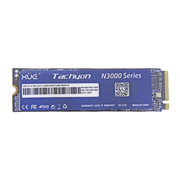 SSD PCI-E 3.0 M.2 2280 512GB NVME XUE® TACHYON N3000/512GB 3500/1500MB/S (TRAY PACKING) Garantía 3 Años