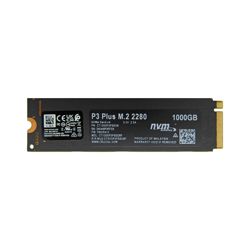 Disco de Estado Sólido SSD 1TB PCI-E 4.0 M.2 2280 NVMe CRUCIAL P3 Plus CT1000P3PSSD8 R/W 5000/3600 MBs Marca Crucial