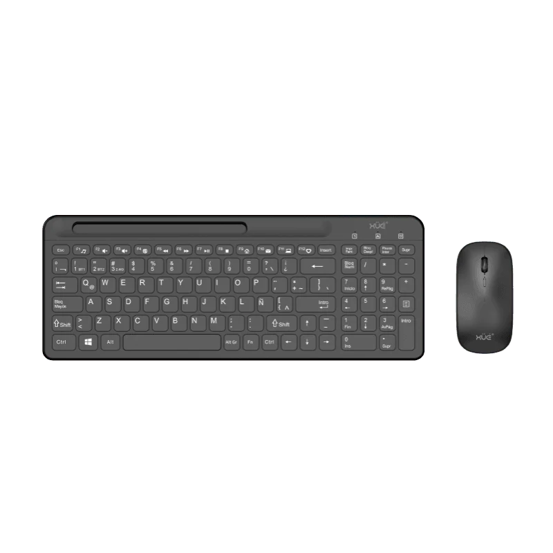 Combo Teclado Externo Wireless Compacto LATAM + Mouse 1600DPI, 2.4GHZ + BT 5.0, Batería 500MAH, USB-C, Color Negro, W1500 XUE®