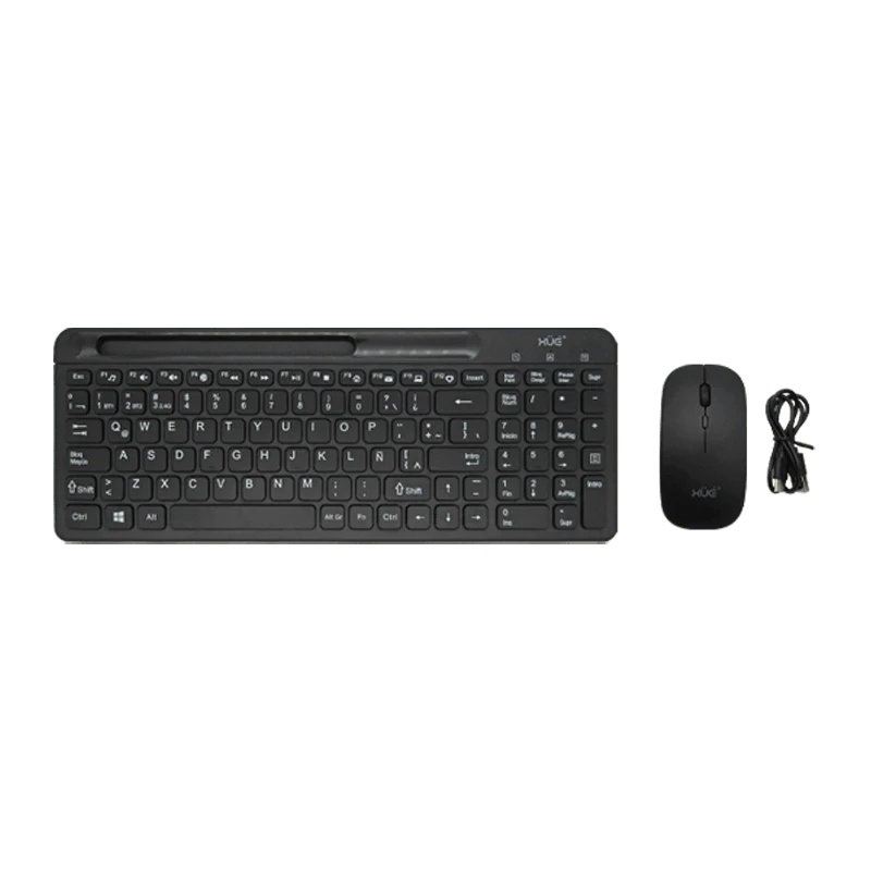 Combo Teclado Externo Wireless Compacto LATAM + Mouse 1600DPI, 2.4GHZ + BT 5.0, Batería 500MAH, USB-C, Color Negro, W1500 XUE®