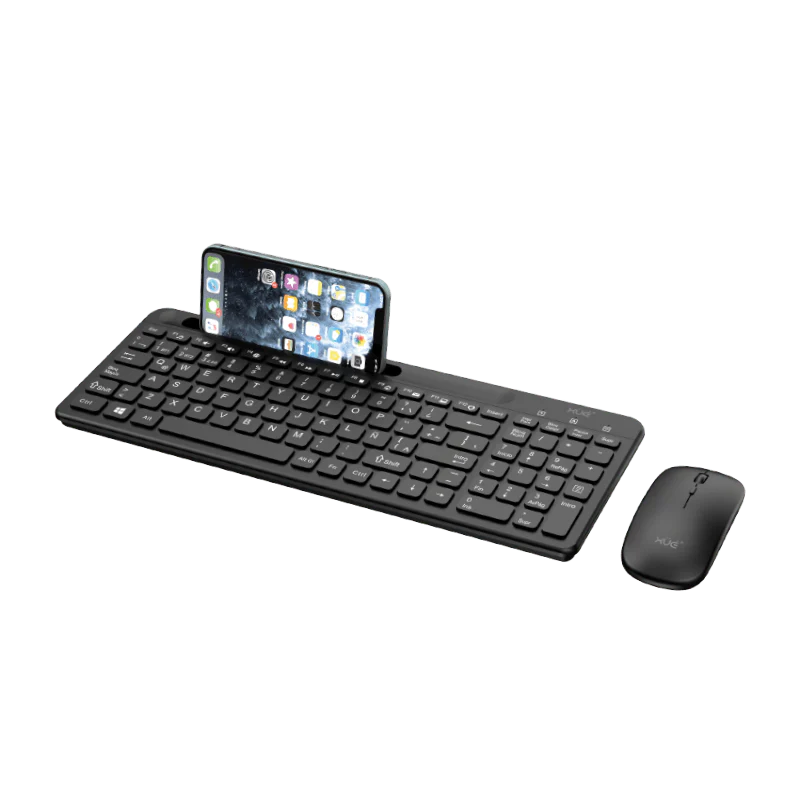 Combo Teclado Externo Wireless Compacto LATAM + Mouse 1600DPI, 2.4GHZ + BT 5.0, Batería 500MAH, USB-C, Color Negro, W1500 XUE®