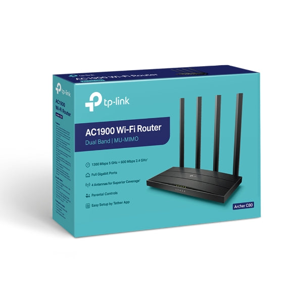 Router Wi-Fi de doble banda AC1900 Wireless MU-MIMO Archer C80 tp-link