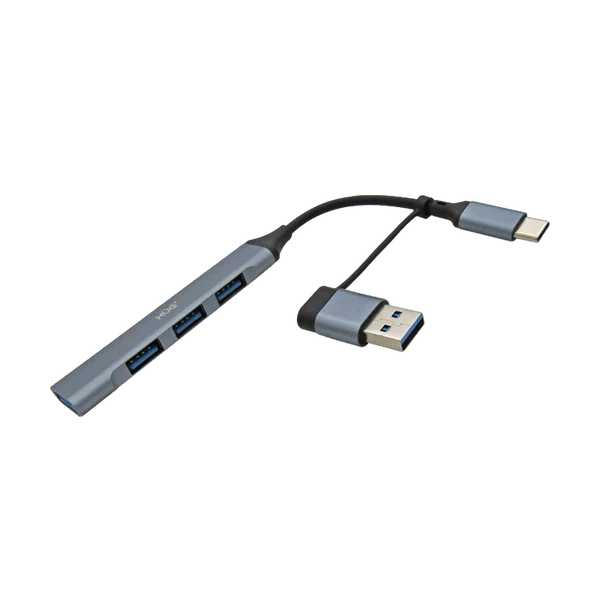 HUB USB-C A 1-PUERTO USB 3.0 Y 3-PUERTOS USB 2.0 XUE® GRIS (INCL CONV USB-A) Garantía 1 año