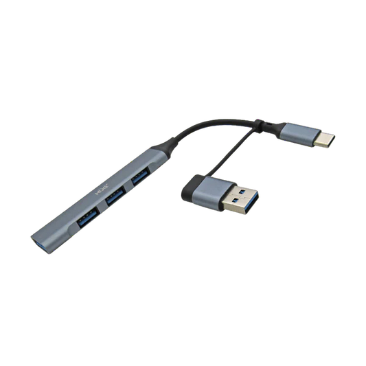 HUB USB-C A 1-PUERTO USB 3.0 Y 3-PUERTOS USB 2.0 XUE® GRIS (INCL CONV USB-A) Garantía 1 año