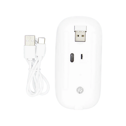Mouse Inalámbrico Silencioso XUE 1600 DPI USB-C Blanco Bluetooth + 2.4GHz