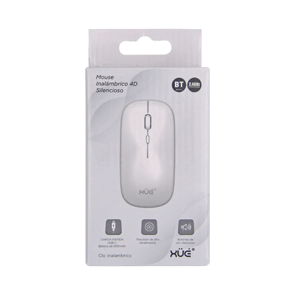 Mouse Inalámbrico Silencioso XUE 1600 DPI USB-C Blanco Bluetooth + 2.4GHz