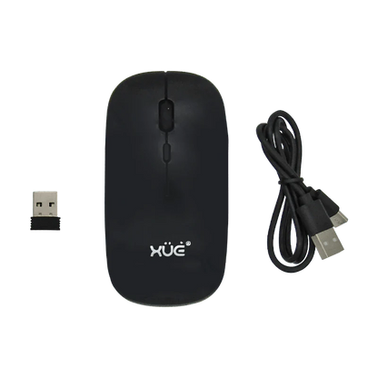 Mouse Inalámbrico Silencioso XUE 1600 DPI USB-C Negro Bluetooth + 2.4GHz