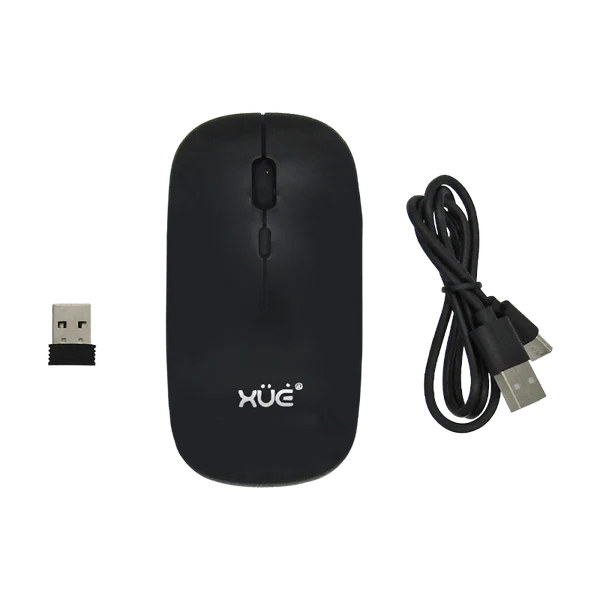 MOUSE WIRELESS 1600DPI 3-BOT 2.4GHZ + BT 5.0, BATT 500mAh, USB-C, NEGRO, R16 XUE® Garantía 1 Año