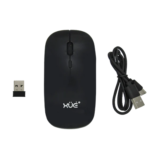 MOUSE WIRELESS 1600DPI 3-BOT 2.4GHZ + BT 5.0, BATT 500mAh, USB-C, NEGRO, R16 XUE® Garantía 1 Año