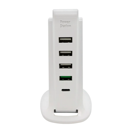 CARGADOR MULTIPUERTO 3 x USB, 1 x USB QC, 1 x USB-C 25W, 40W Garantía 6 Meses