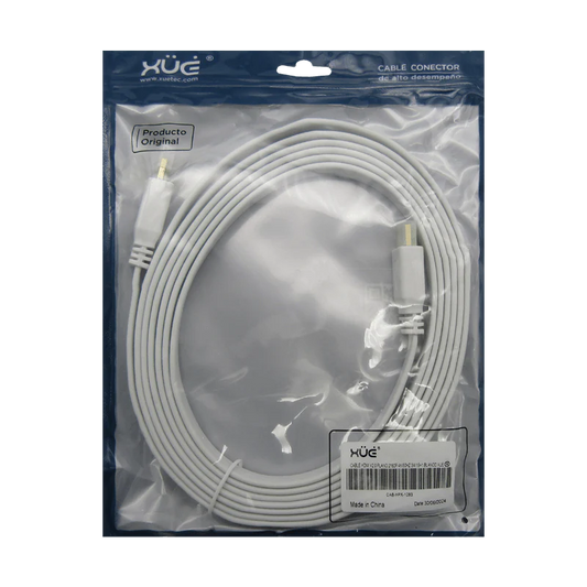 CABLE HDMI PLANO 4K 2160P V2.0 3M ARC 18Gbps 19+1 BLANCO XUE® Garantía 1 Año