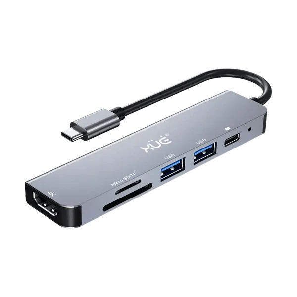 DOCKING 6-1 TIPO-C 3.1 Gen1 a 1 * HDMI 4K + PD 100W + 1*USB3.0 + 1*USB2.0 + SD/TF, XUE® GRIS Garantía 1 Año