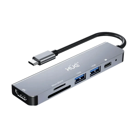 DOCKING 6-1 TIPO-C 3.1 Gen1 a 1 * HDMI 4K + PD 100W + 1*USB3.0 + 1*USB2.0 + SD/TF, XUE® GRIS Garantía 1 Año