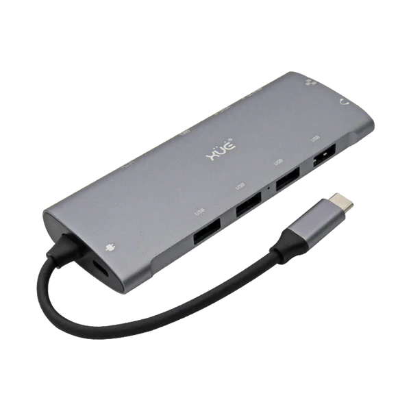 DOCKING 11-1 TIPO-C 3.1 Gen1 a GIGABIT RJ45 + VGA + AUDIO 3.5MM + 4K HDMI + PD 100W + 3*USB3.0, 1*USB 2.0 + SD/TF, XUE® GRIS Garantía 1 Año