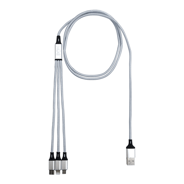CONV USB-A A TRIPLE CONEXION 2A 1M LIGHTNING + USB-C + MICRO USB COLOR GRIS BRAIDED Garantía 1 Año