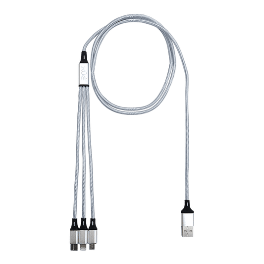 CONV USB-A A TRIPLE CONEXION 2A 1M LIGHTNING + USB-C + MICRO USB COLOR GRIS BRAIDED Garantía 1 Año