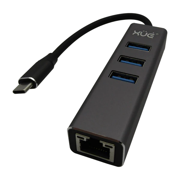 CONV USB-C 3.1 A ETHERNET GIGABIT USB 3.0 HUB (MAC OS 10) GRIS XUE® Garantía 1 Año