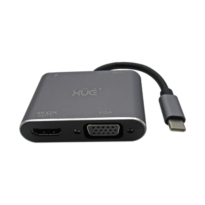 Docking Station 4-1 Tipo C 3.1 Gen1 a HDMI 4K, VGA, USB 3.0, USB-C de carga, (PC Y MAC), Marca XUE®
