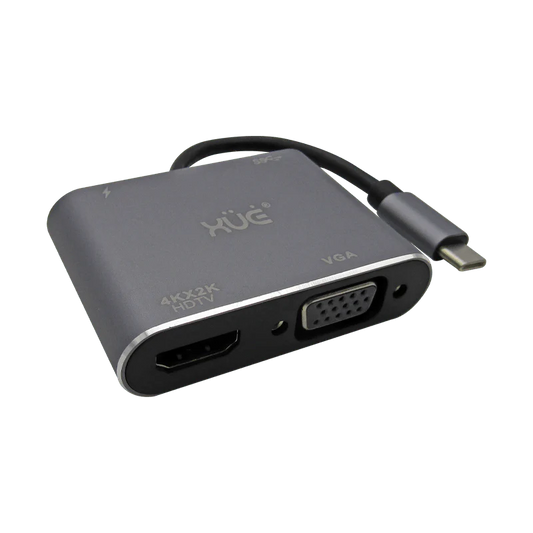 Docking Station 4-1 Tipo C 3.1 Gen1 a HDMI 4K, VGA, USB 3.0, USB-C de carga, (PC Y MAC), Marca XUE®