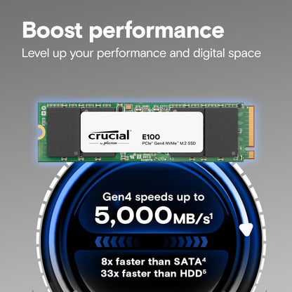 Disco de estado Sólido SSD 480GB PCI-E 4.0 M.2 2280 NVME E100 CT480E100SSD8 5000 MB/S Marca Crucial
