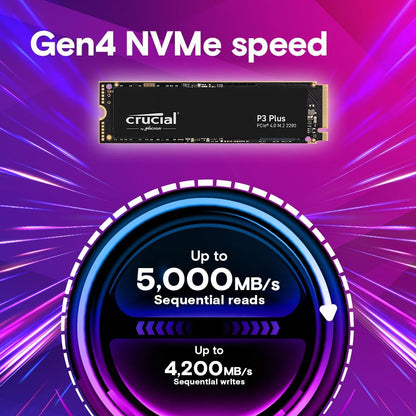 Disco de Estado Sólido SSD 1TB PCI-E 4.0 M.2 2280 NVMe CRUCIAL P3 Plus CT1000P3PSSD8 R/W 5000/3600 MBs Marca Crucial