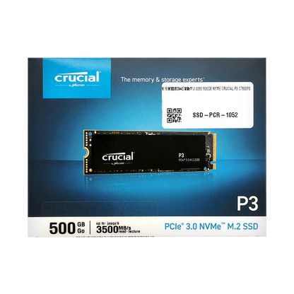 Disco de estado sólido SSD 500GB PCI-E 3.0 M.2 2280 NVMe P3 CT500P3SSD8 R/W 3500/1900 MBs Marca Crucial