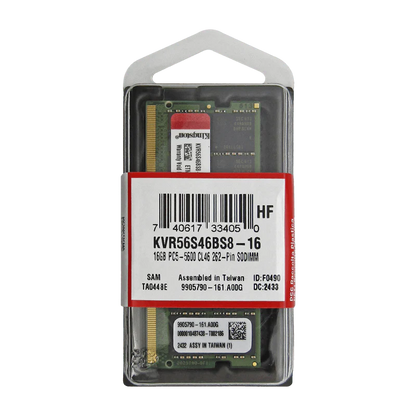 Memoria RAM 16GB para Laptop DDR5 PC5-44800 5600MHZ CL46 1.1V KVR56S46BS8-16 Marca Kingston