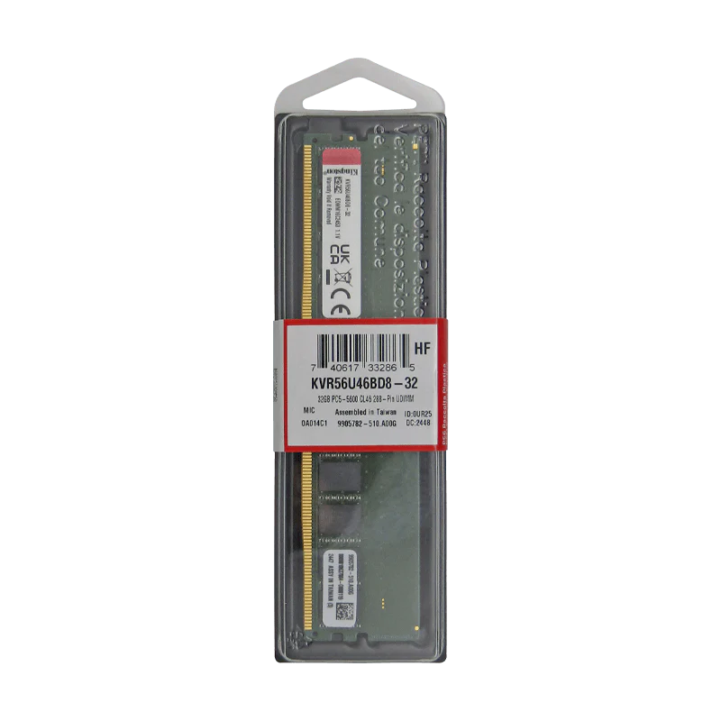 Memoria RAM 32GB para Desktop DDR5 PC5-44800 5600MHZ CL46 1.1V, KVR56U46BD8/32 Marca Kingston