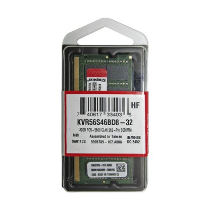 Memoria RAM 32GB para Laptop DDR5 PC5-44800 5600MHZ CL46 1.1V KVR56S46BD8-32 Marca Kingston