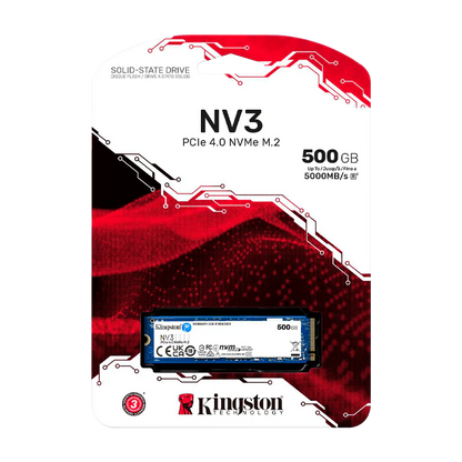 Disco de Estado Sólido SSD 500GB PCI-E 4.0 M.2 2280 NVMe SNV3S/500G R/W 5000 MB/S Marca Kingston