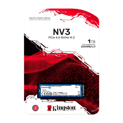 Disco de Estado Sólido SSD 1TB PCI-E 4.0 M.2 2280 NVMe NV3 SNV3S/1000G R/W 6000 MB/S Marca Kingston