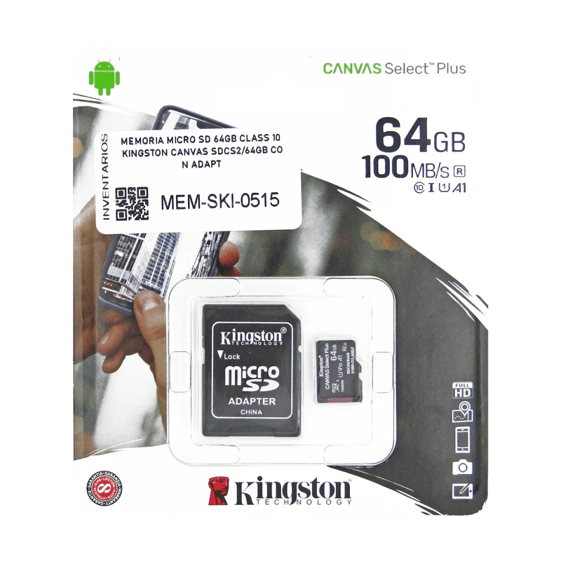 MEMORIA MICRO SD 64GB CLASS 10 Kingston SDCS/64GB CON ADAPT