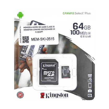 MEMORIA MICRO SD 64GB CLASS 10 Kingston SDCS/64GB CON ADAPT