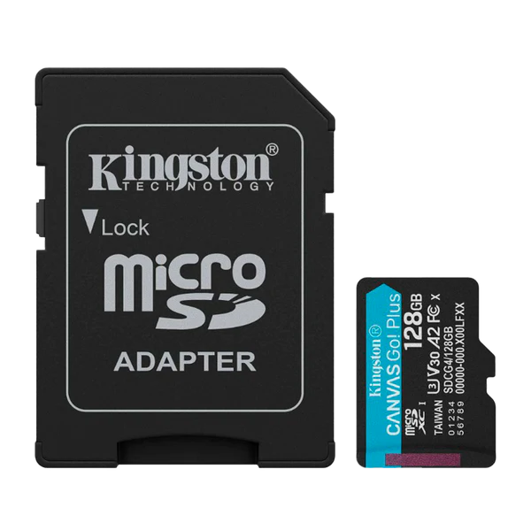 MEMORIA MICRO SD 128GB C10 U3 V30 R/W 200/100 MBPS KINGSTON GO Plus SDCG4/128GB (GOPRO) Garantía 5 Años
